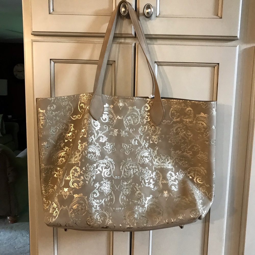 Deux Lux Gold Metallic Floral Tote